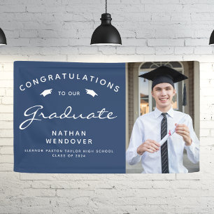 2026 Photo Navy Blue and White Graduation Banner
