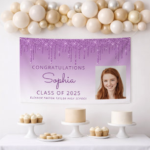 2026 Photo Purple Glitter Drip Graduation Banner
