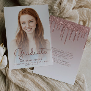 2026 Photo Rose Gold Glitter Grad Announcement
