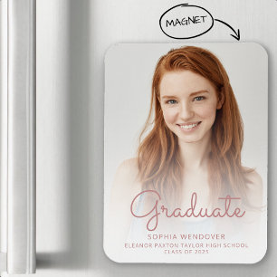 2026 Photo Rose Script Overlay Grad Announcement Magnet