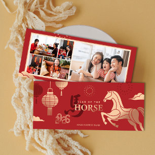 2026 Photos Gold Horse Chinese New Year Greeting Holiday Card