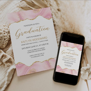 2026 Pink Gold Agate Graduation Party Invitation