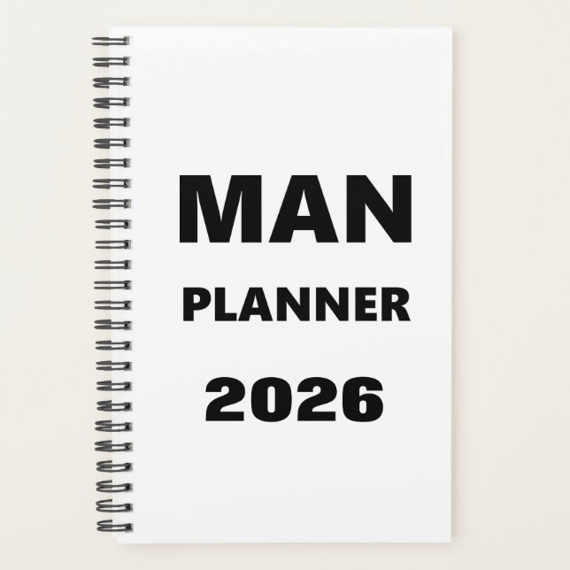 2026 Planner For Men Man Planner Black Font White (Front)