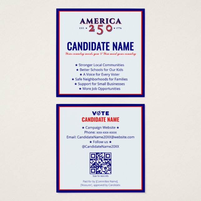 2026 Political Campaign Candidate Election Contact (Front & Back)