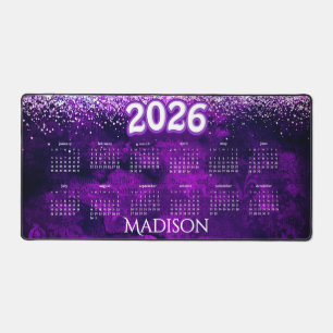 2026 purple silver faux glitter custom calendar desk mat