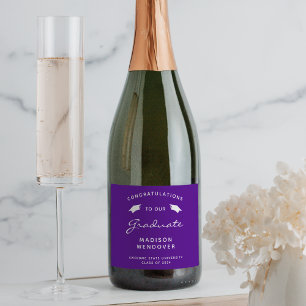 2026 Purple White Script Cap Graduation Sparkling Wine Label