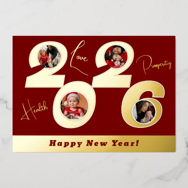 2026 real gold foil 4 pictures happy new year (Front)