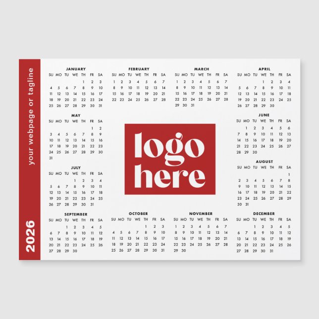 2026 Red Business Logo Magnetic Calendar (Front)