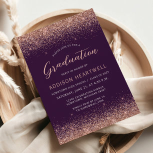 2026 Rose Gold Glitter Purple Graduation Party Invitation