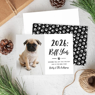 2026 Ruff Year Funny Dog Photo Paw Prints Holiday Card