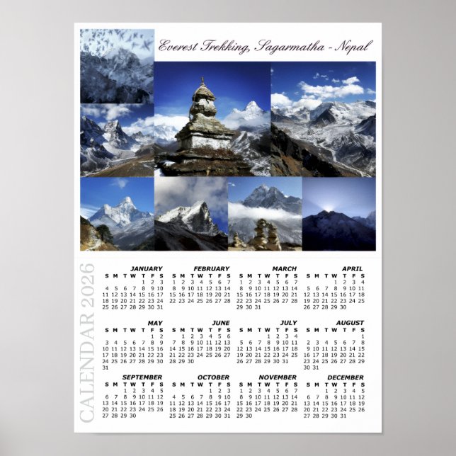 2026 Sagarmatha Calendar, Everest Trekking Poster (Front)