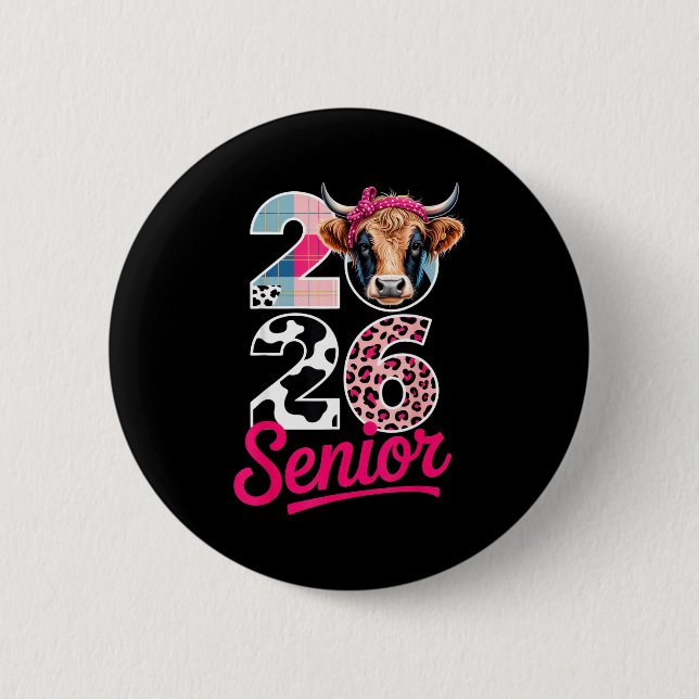 2026 Senior Cow Lovers Graduation Funny Cl Shirt F 6 Cm Round Badge (Front)