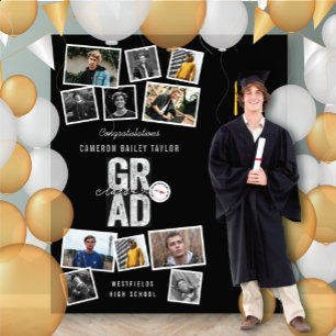 2026 Silver Congrats GRAD Party 11 Photo Backdrop Tapestry