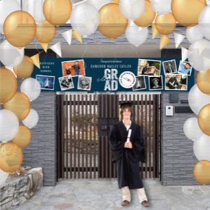 2026 Silver GRAD 10 Photo Modern Graduation Party Banner
