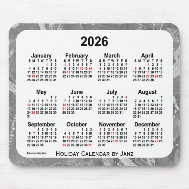 2026 Silver Holiday Art Calendar by Janz Mouse Pad (Front)