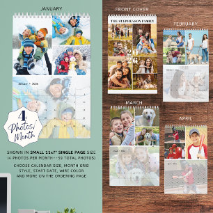 2026 Simple Custom Photo Collage 4 Per Month Calendar