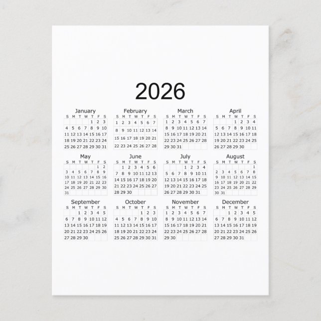 2026 Simple Minimalist Calendar Flyer (Front)