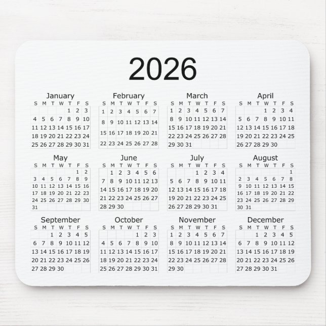 2026 Simple Minimalist Calendar Mouse Pad (Front)