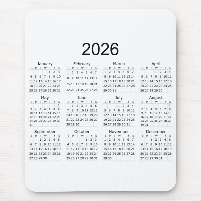 2026 Simple Minimalist Calendar Mouse Pad (Front)