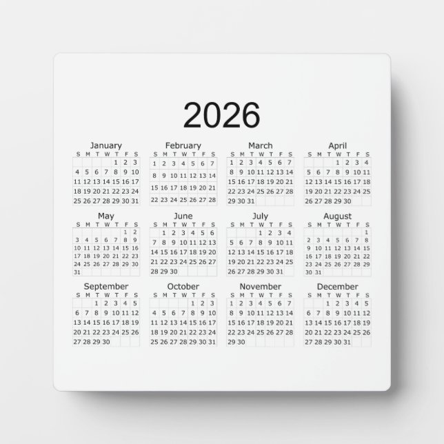 2026 Simple Minimalist Calendar Plaque (Front)