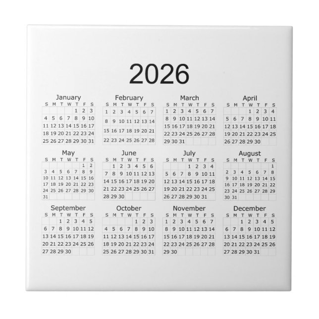 2026 Simple Minimalist Calendar Tile (Front)