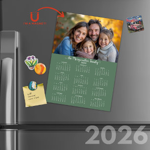 2026 Simple Modern Green Holiday Photo Calendar