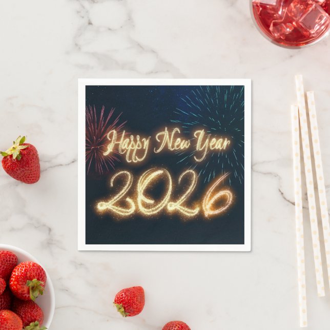 2026 Sparkling Happy New Year Fireworks Napkin (Insitu)
