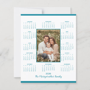 2026 Teal Blue Photo Calendar Holiday Card