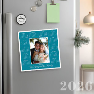 2026 Teal Magnetic Calendar Photo Holiday Card