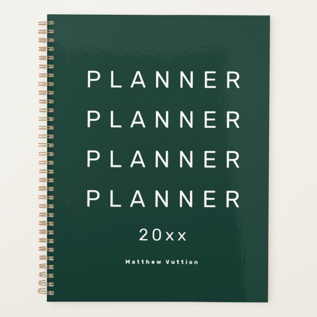2026 Trendy Modern Emerald Green Weekly Dated Planner (Front)