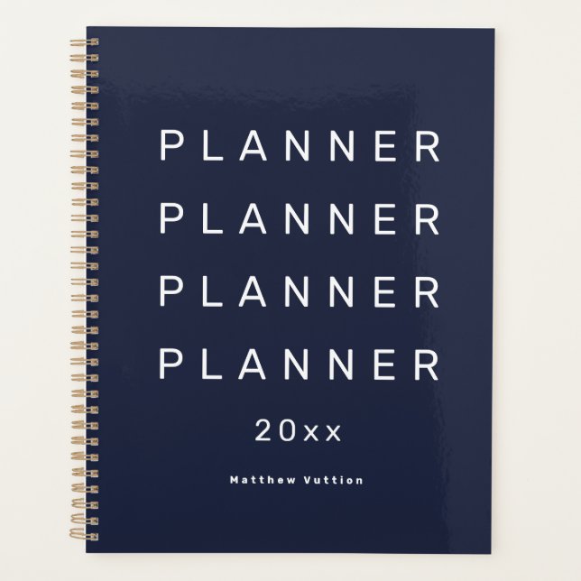 2026 Trendy Modern Navy Blue Weekly Dated Planner (Front)