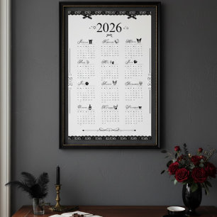 2026 Wall Calendar Poster   Aesthetic Black Lace 