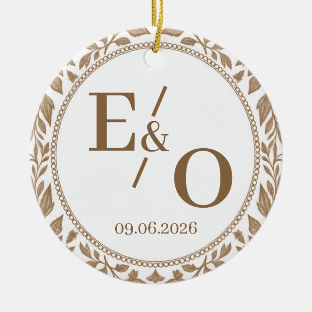 2026 Wedding Photo Monogram Initials & Date Ceramic Tree Decoration (Front)