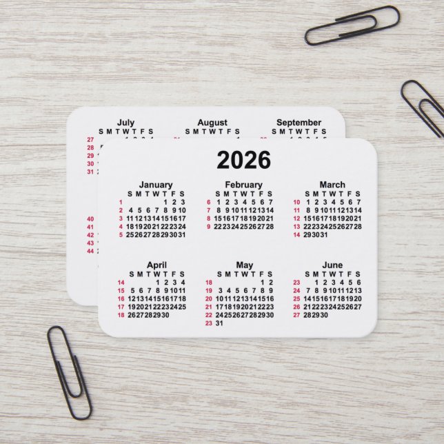 2026 White 52 Week ISO Calendar by Janz Business Card (Front/Back In Situ)