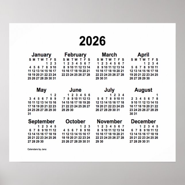 2026 White Calendar by Janz Print (Front)