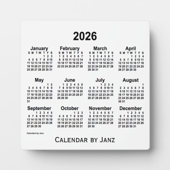 2026 White Desk Calendar by Janz Plaque (Front)