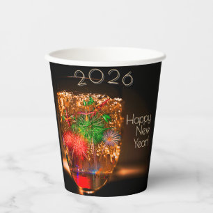 2026 wishes with fireworks and bubbles paper cups