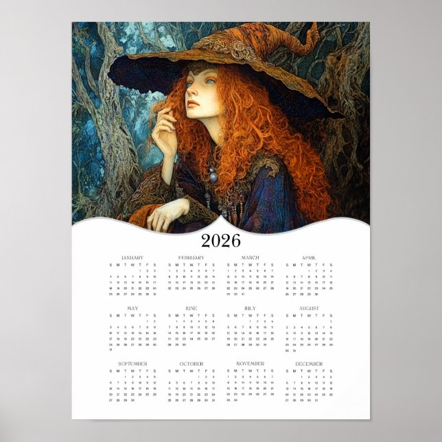 2026 Witch Full Year Yearly Wall Calendar Poster (Front)