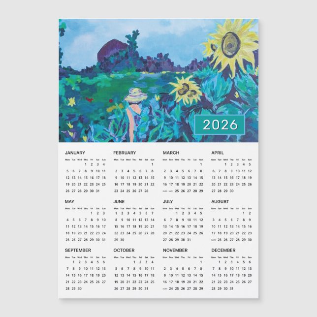 2026 Woman in Sunflower Field Painting Calendar (Front)