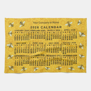 2026 Year Calendar Bee Honeycomb Apiary Custom Tea Towel