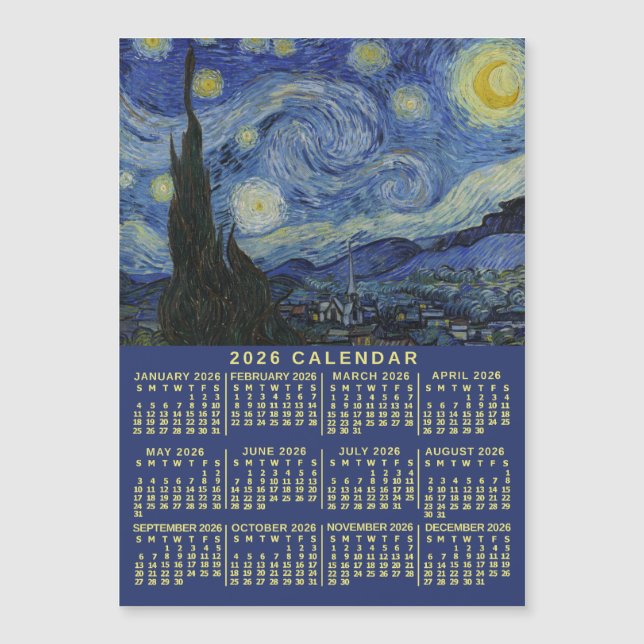 2026 Year Calendar Starry Night or Photo Magnet (Front)