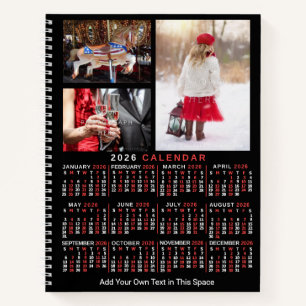 2026 Year Monthly Calendar Black Custom 9 Photos Notebook