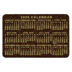 2026 Year Monthly Calendar Dark Coffee Beans Magnet