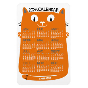 2026 Year Monthly Calendar Mid-Century Orange Cat Magnet