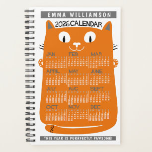2026 Year Monthly Calendar Midcentury Orange Cat S Planner