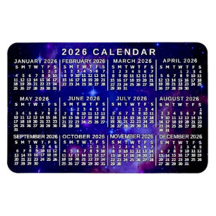 2026 Year Monthly Calendar Outer Space Nebula Magnet