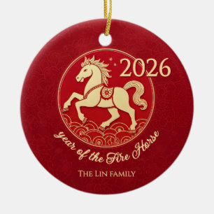 2026 Year of Fire Horse Personalised Family Ceramic Tree Decoration