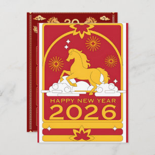 2026 Year of Horse Chinese Wall Calendar Holiday Postcard