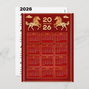 2026 Year of Horse Chinese Wall Calendar Holiday Postcard