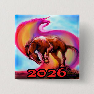 2026 Year of the Fire Horse 15 Cm Square Badge